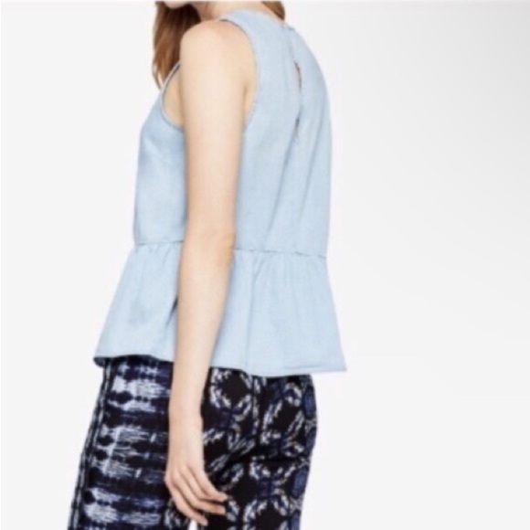 BCBGeneration Light Chambray V-neck Sleeveless Flounce Hem Top Blouse - Picture 2 of 14